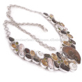 O mais recente Design Ammonite And Multi Gemstone 925 Sterling Silver Necklace